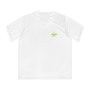 Women's Performance V-Neck T-Shirt — Neon Green Dumbbell Fitness Logo